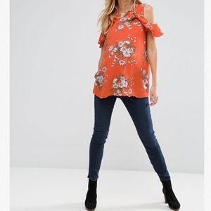 New Look Maternity Floral Frill Cold Shoulder Top